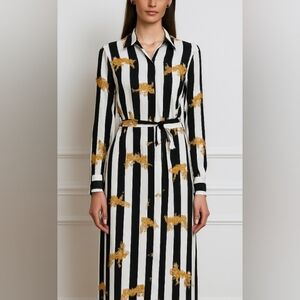 Elegant Striped Dress with Tiger Print. Size M. NWOT.
